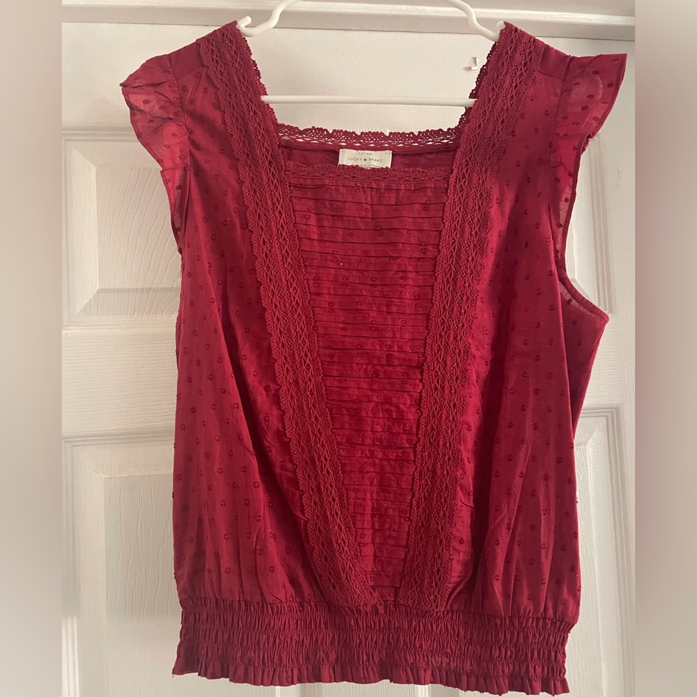 Lucky Brand Pink Smocked Blouse, Size M